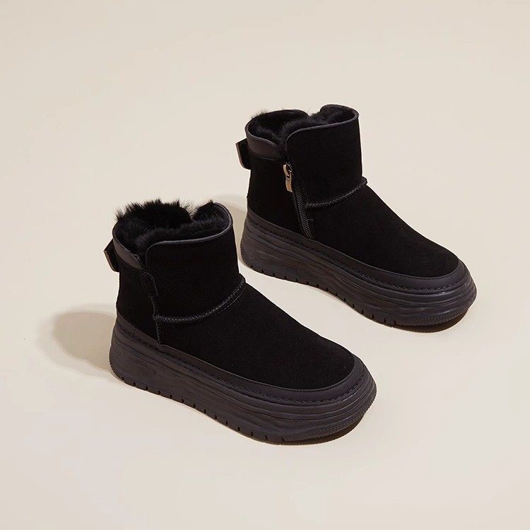 2025Retro platform snow boots women's new small man heightened fleece thickened warm and non-slip short cotton boots