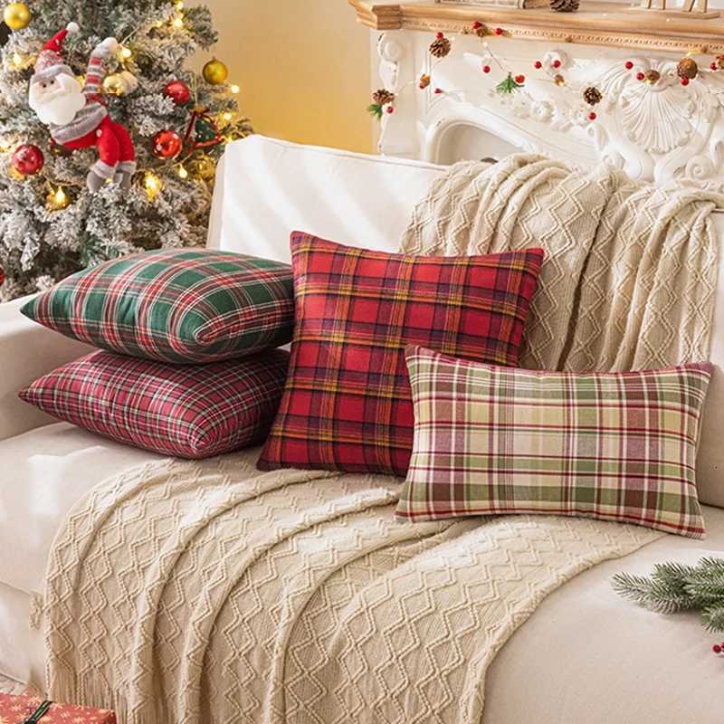 Christmas Scottish Tartan Plaid Throw Pillow Covers Farmhouse Classic Decorative Square Cushion Cases for Home Sofa Couch Decor Y251105