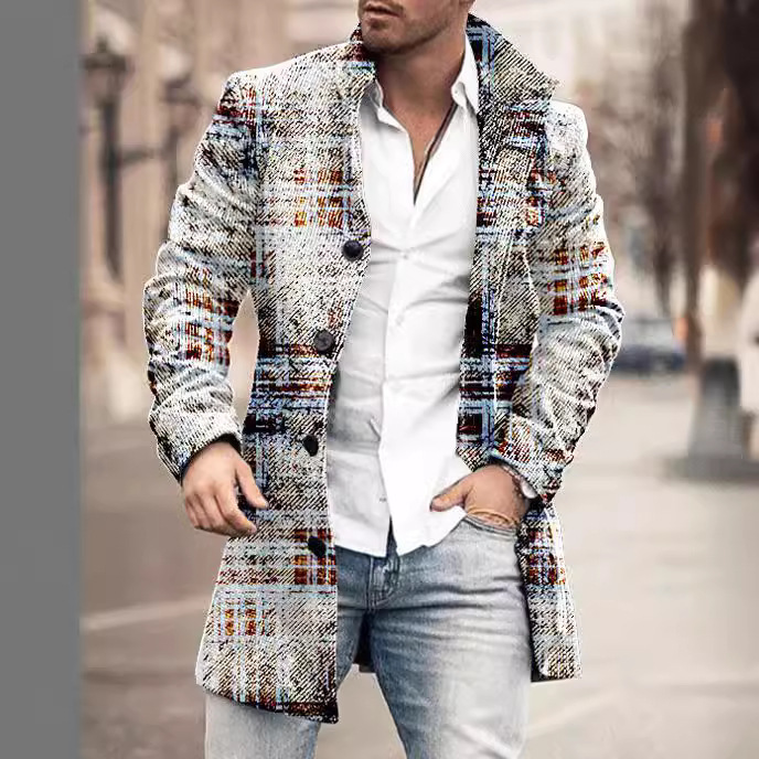 Spring new mens standing collar mid length woolen coat mens casual coat mens clothing