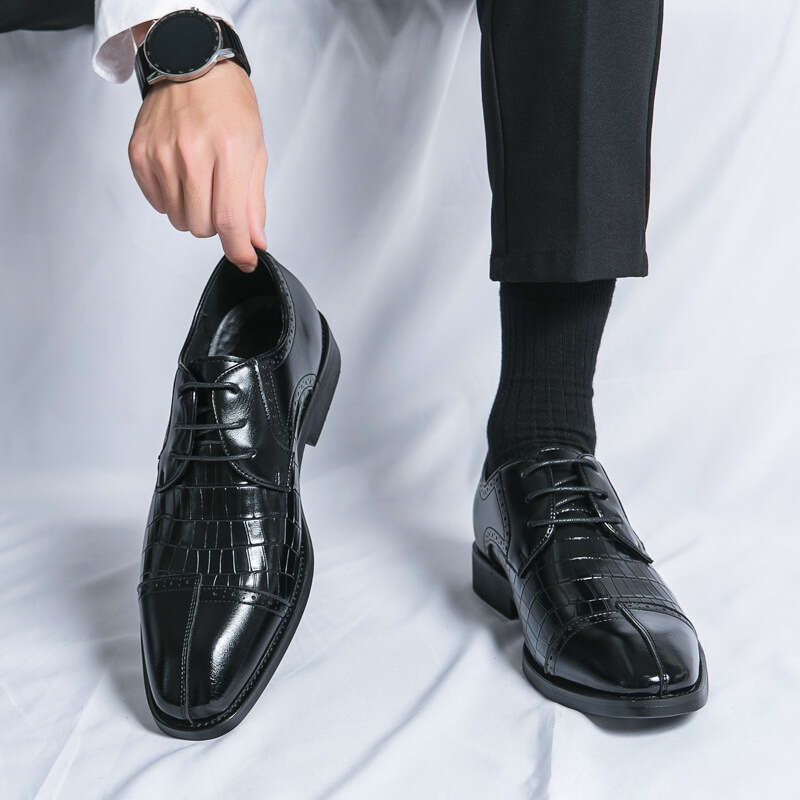 Large Business Dress for Men 38-48 Small Square Head Groom Wedding Crocodile Pattern Leather Shoes