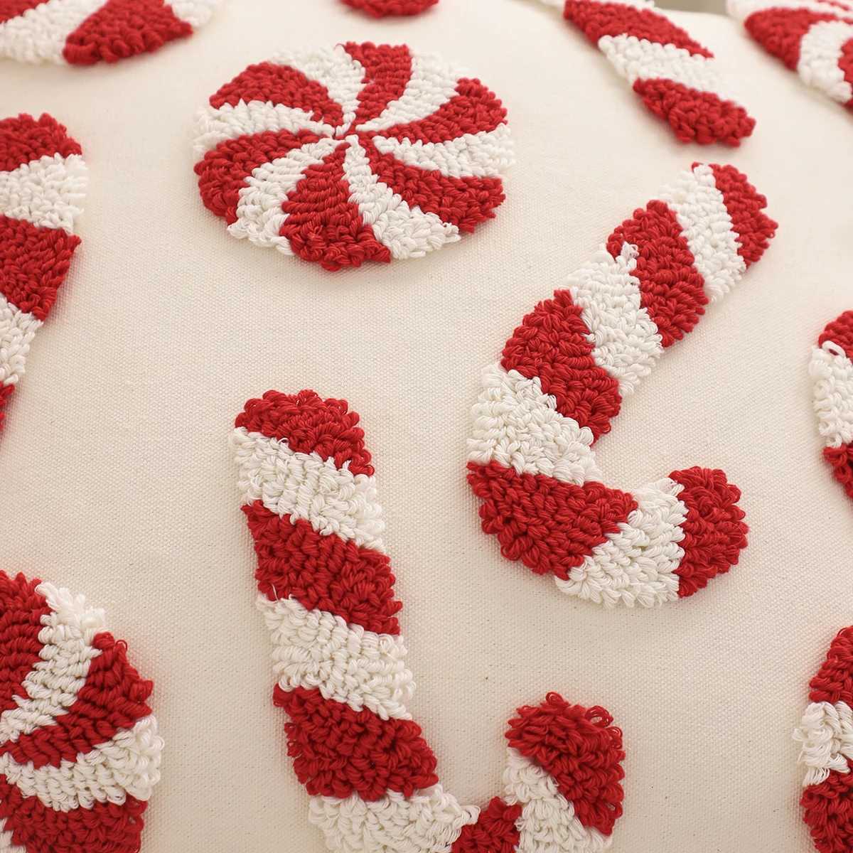 Tufted Throw Pillow Cover Christmas Decoration Canvas Christmas Tree Snowflake Crutch Winter Farmhouse Home Sofa Living Room Y251105