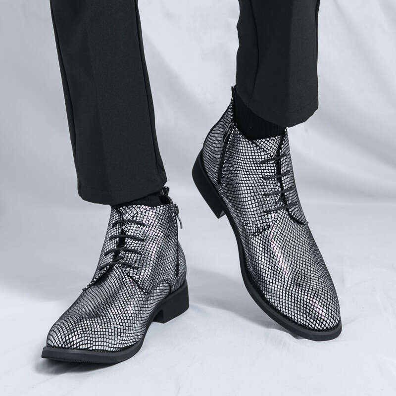 Large pointed men's 2024 autumn and winter new fashion high top leather trend business formal Martin boots men