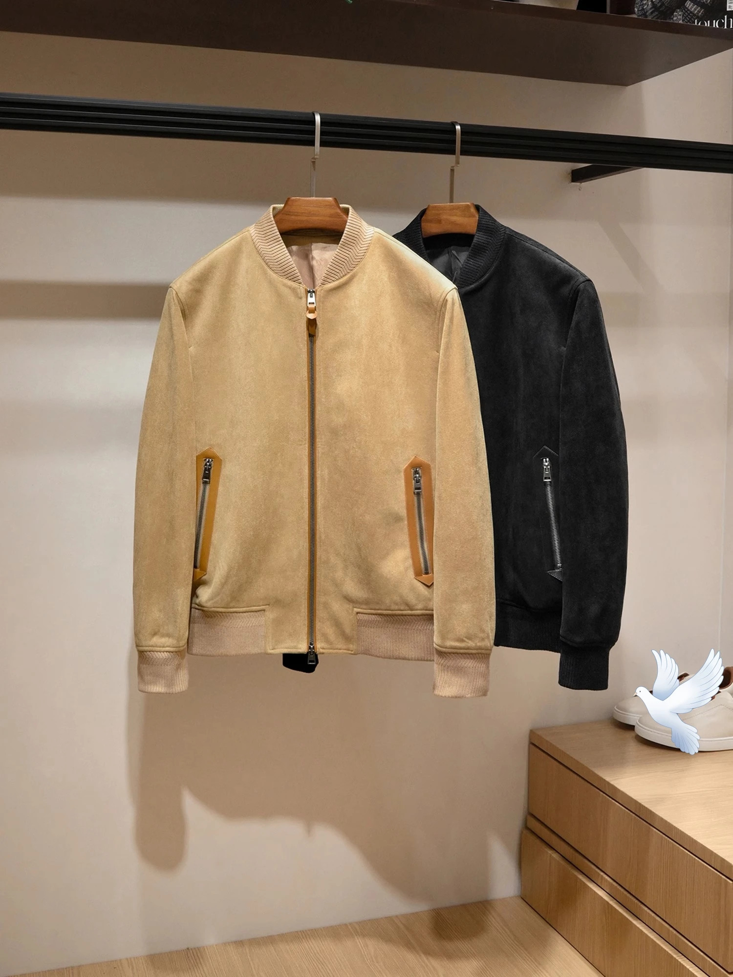 Italian Gentleman High Density Suede Baseball Collar Jacket Elastic Composite Autumn Winter Fashion Mens Coat 251105