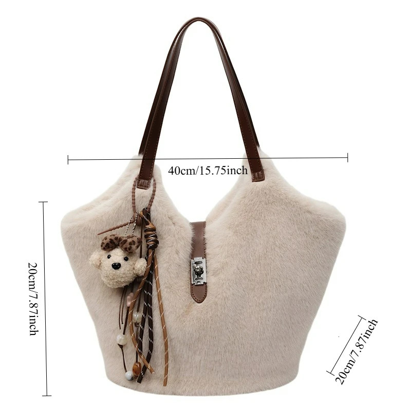 Winter Fluffy Shoulder Bag Women Large Capacity Simple Texture Tote Bag Fashion Casual and Versatile Bucket Bag for Commute 251104