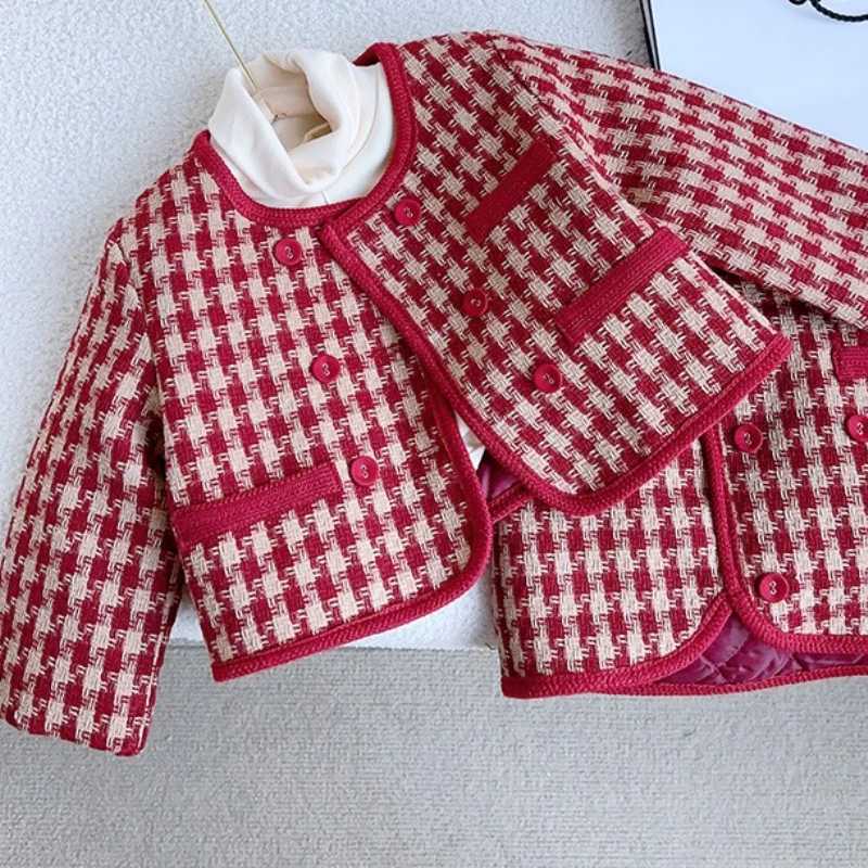 Winter New Grid Small Fragrant Style Cotton Jacket for Girls Korean Warm and Thick Baby Jacket Two-piece Set Y251105