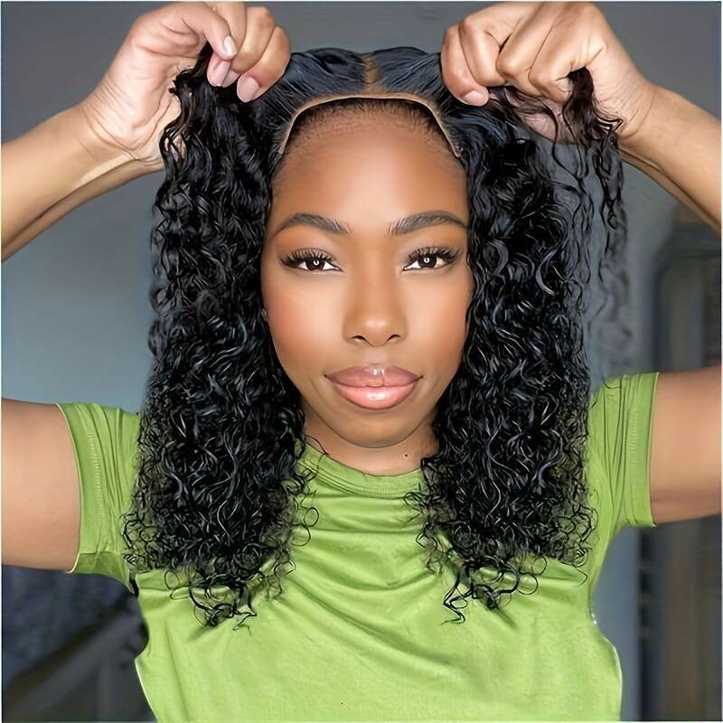 4X4 Glueless Bob For Women Curly Front Human Plucked Pre Cut Lace Ready To Wear 180% Density Black, Put On And Go Wig, Natural Hair Solution, Kinky Cu