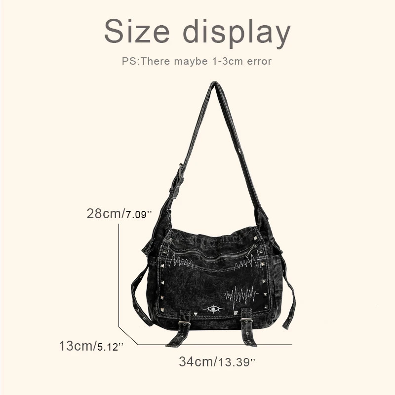 Denim Messenger Bags For Women Handbag Purse 2025 In Washing Process Embroidered Pattern With Rivet Shoulder y251104