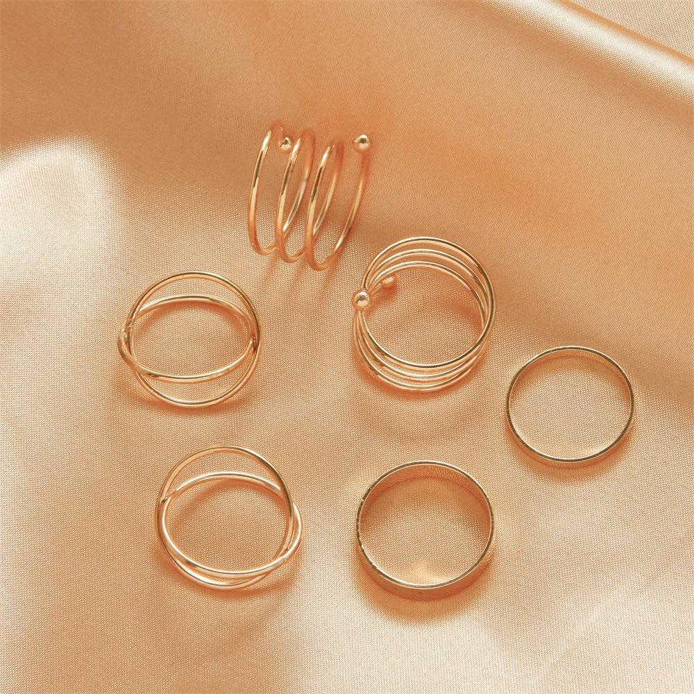 Open Geometric Cross Personality Six-Piece Set Metal Index Finger Ring Jewelry