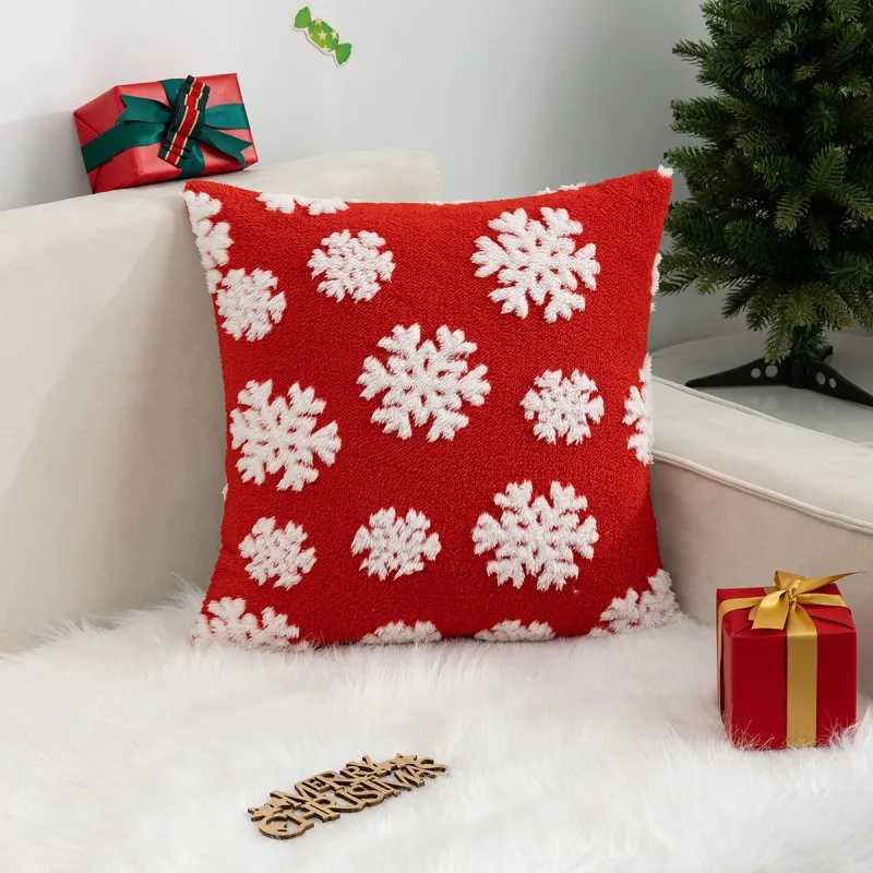 2pcs Red Green Christmas Plush Cushion Cover Cartoon Embroidery Fluffy Christmas Pillow Covers Decorative Festival Pillow Case Y251105