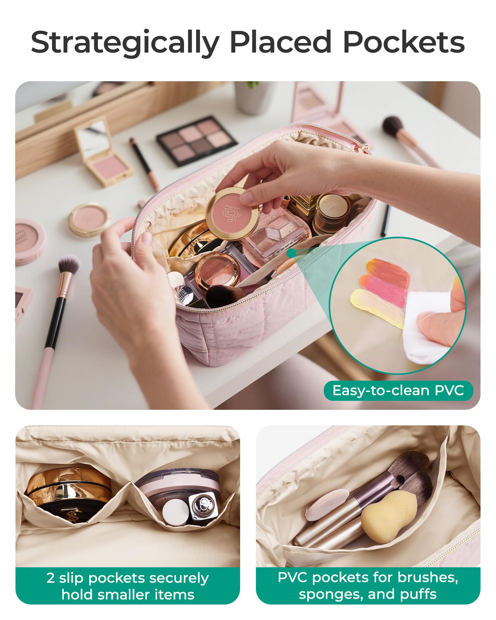 Padded Cosmetic Bag with Wide Open Design - Durable Travel Organizers for Ladies' Beauty Supplies