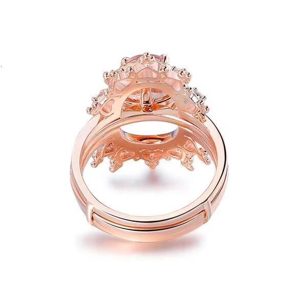 925 Sterling Silver Unique Tiara Design Fine Oval Pink Morganite Ring Set