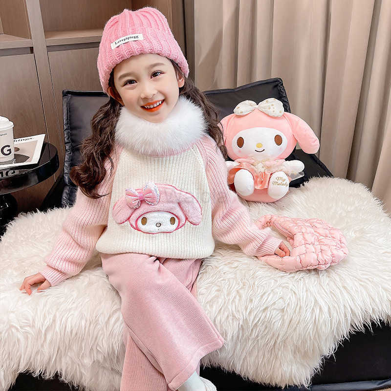 Sanrio Girls Sweater Autumn Winter 2025 New Fashionable Baby Girl Base Shirt Princess Childrens Knitted Top Winter H251105