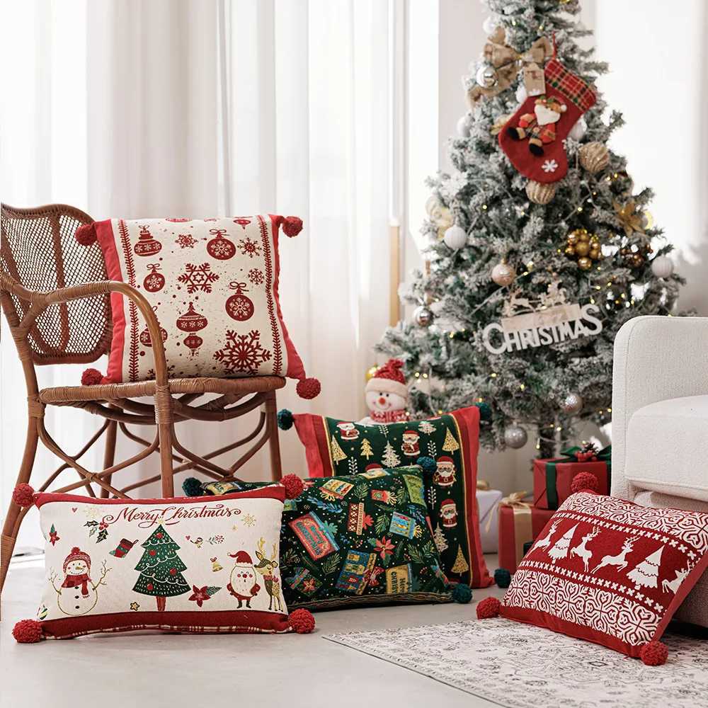 30x50/45x45cm Christmas Atmosphere Sofa Throw Pillowcase Red Yarn-Dyed Snowflake Single-Sided Cushion Cover Headboard Pillowcase Y251105