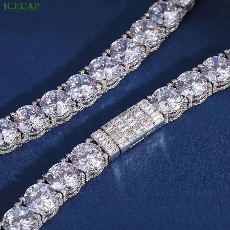 8mm Custom Clasp Necklace 925 Sterling Silver VVS Moissanite Diamond Tennis Chain D Color Moissanite Necklace Jewelry for Men