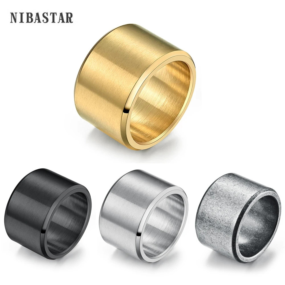 High Quality 15mm Chunky Brushed Ring For Men Stainless Steel Wide Bulky Punk With Beveled Edges Male Band Jewelry Accessories 251031