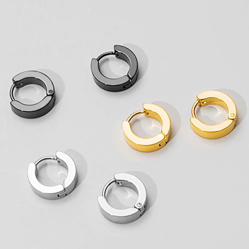 1 pair of multicolor neutral black gold stainless steel earrings suitable for women men punk gothic perforated jewelry 250326