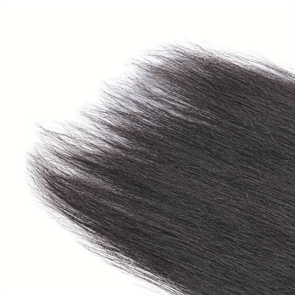 4 Bundles Brazilian Straight Human Weave With 13X4 Lance Closure - Natural Black Remy Men &, Full For African, Scalp Low-Ponytail Styles, Volume Densi