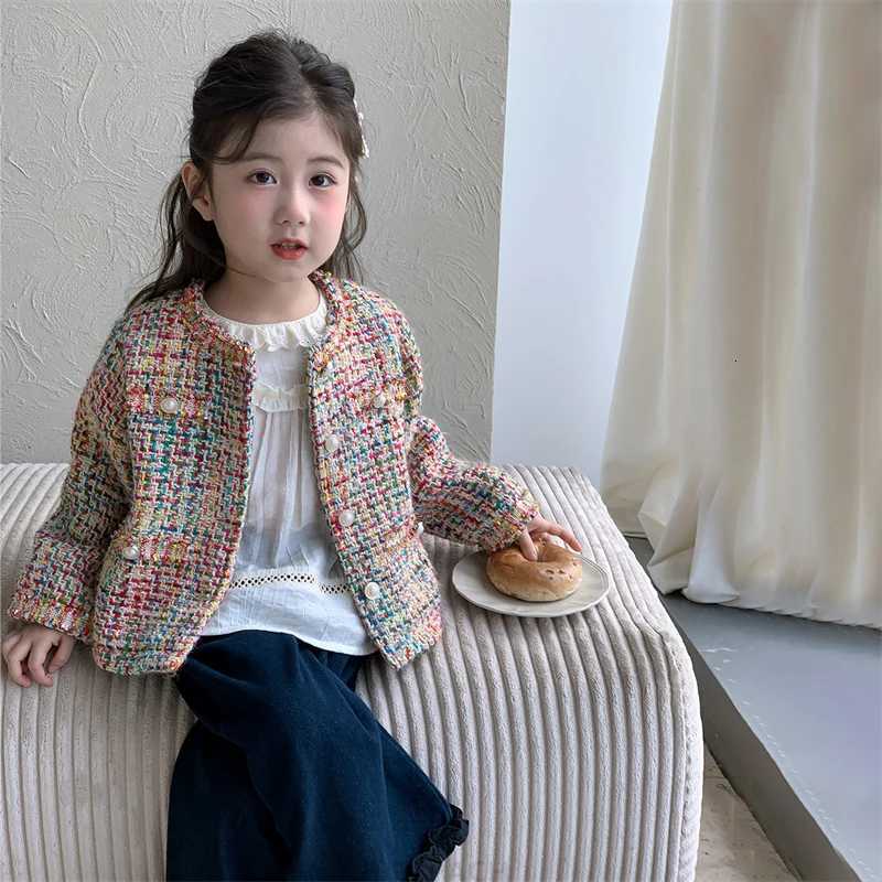 Luxury Designers Baby Kids Cropped Tweed Jacket with Button for Girls High Fashion Streetwear Korean Child Spring Autumn Coat Y251105