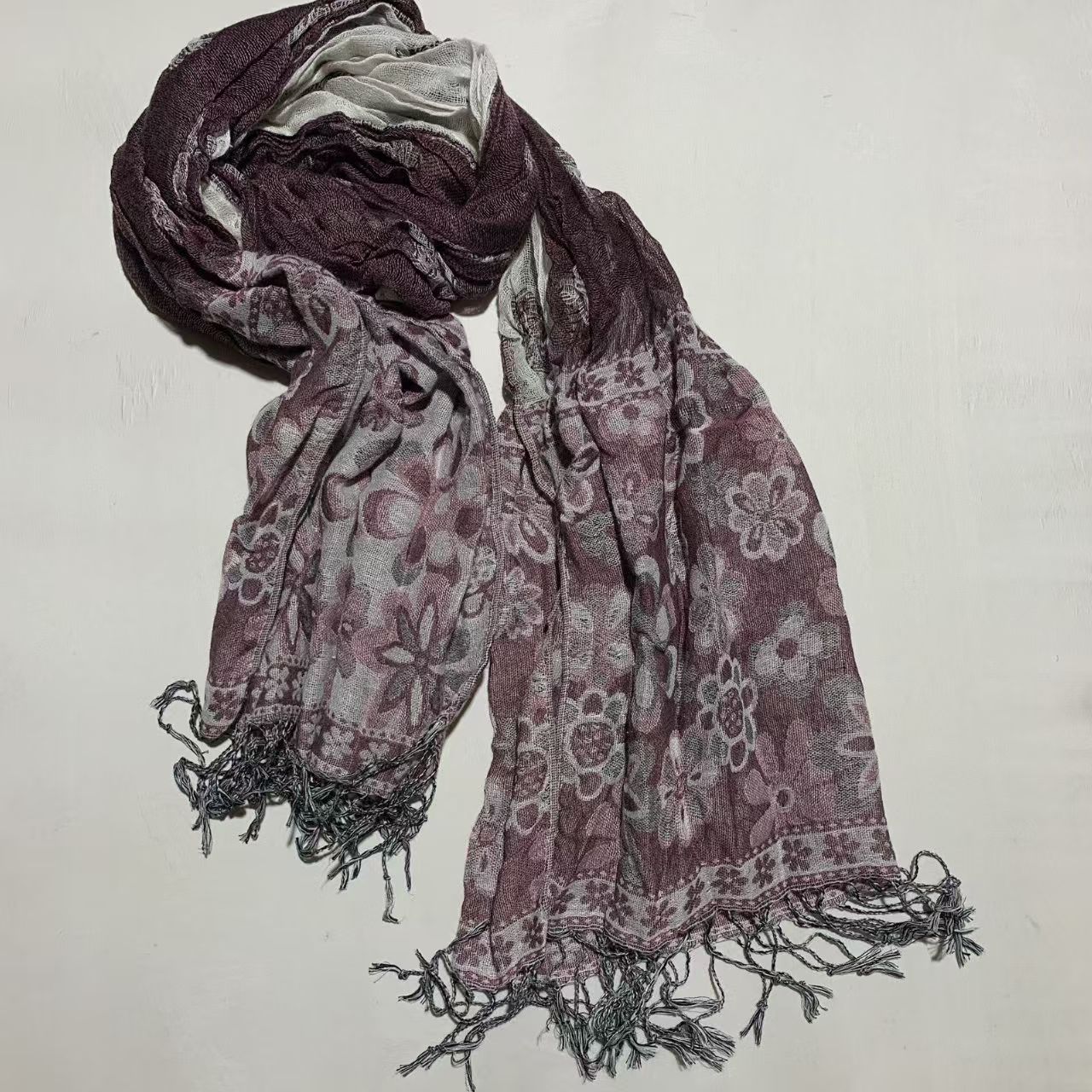 T417 new autumn and winter all-match ethnic cashew silk scarf tassel bubble scarf cotton and linen scarf