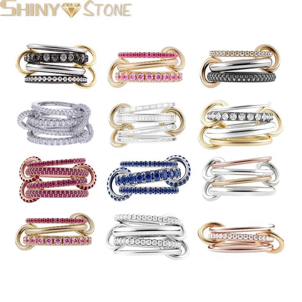 2025 New 3 Colors 4 Links Stacked Rings High Quality Micro Pave Cubic Zircon Mix Color Multi Pieces Stack Full Finger Jewelry Z250407