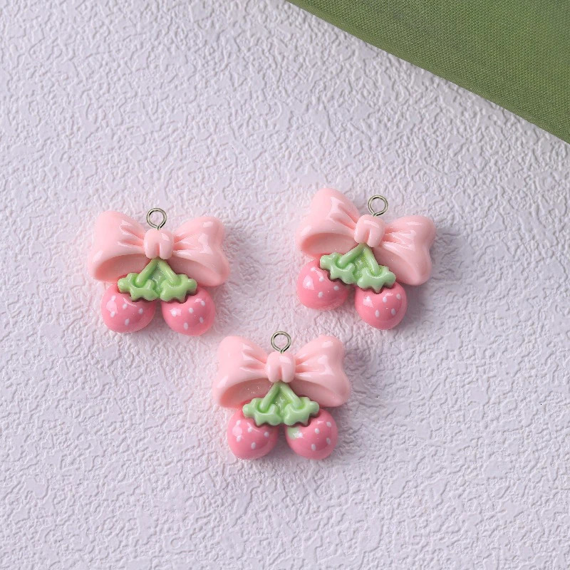 10 Kawaii Rabbit Strawberry House Resin Charm Cute Cartoon Animal Earrings Keychain DIY Jewelry Pendant 250325