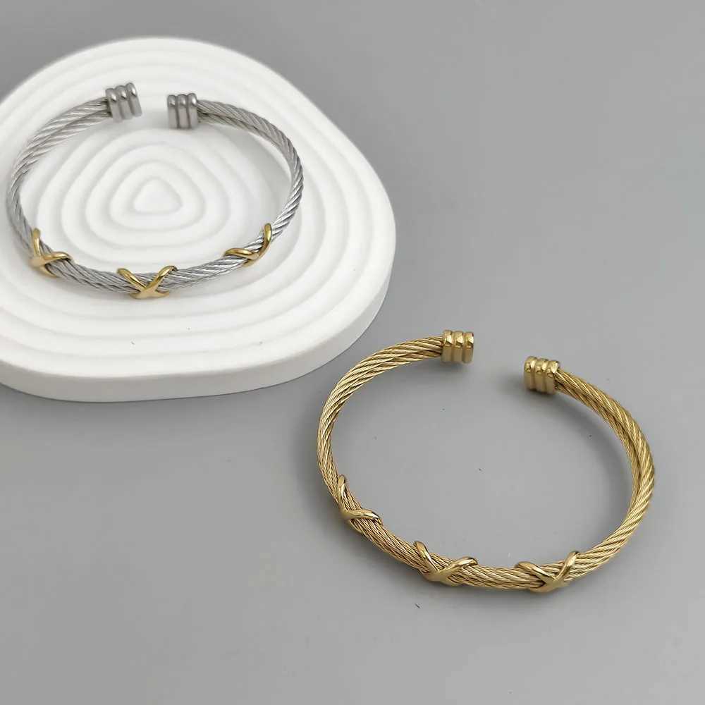 Original double-layer steel wire cross gold-plated stainless steel womens bracelet waterproof and rust-free couple braceletXJ251105