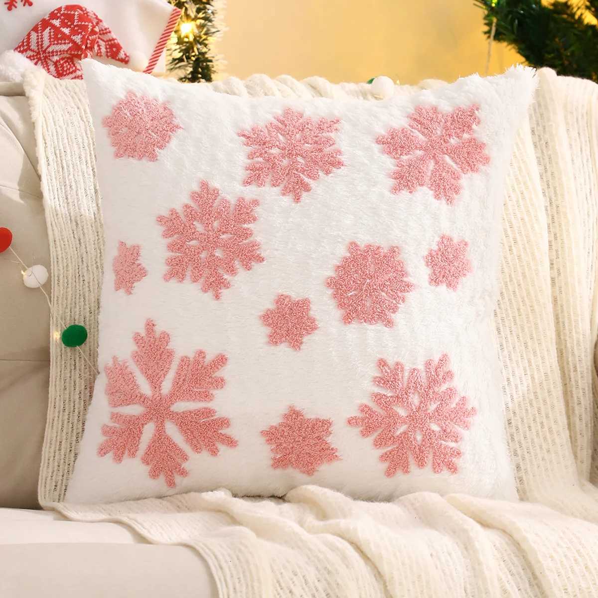 1 PC Christmas Throw Pillow Cover Plush Embroidery Snowflake Christmas Decoration Living Room Y251105
