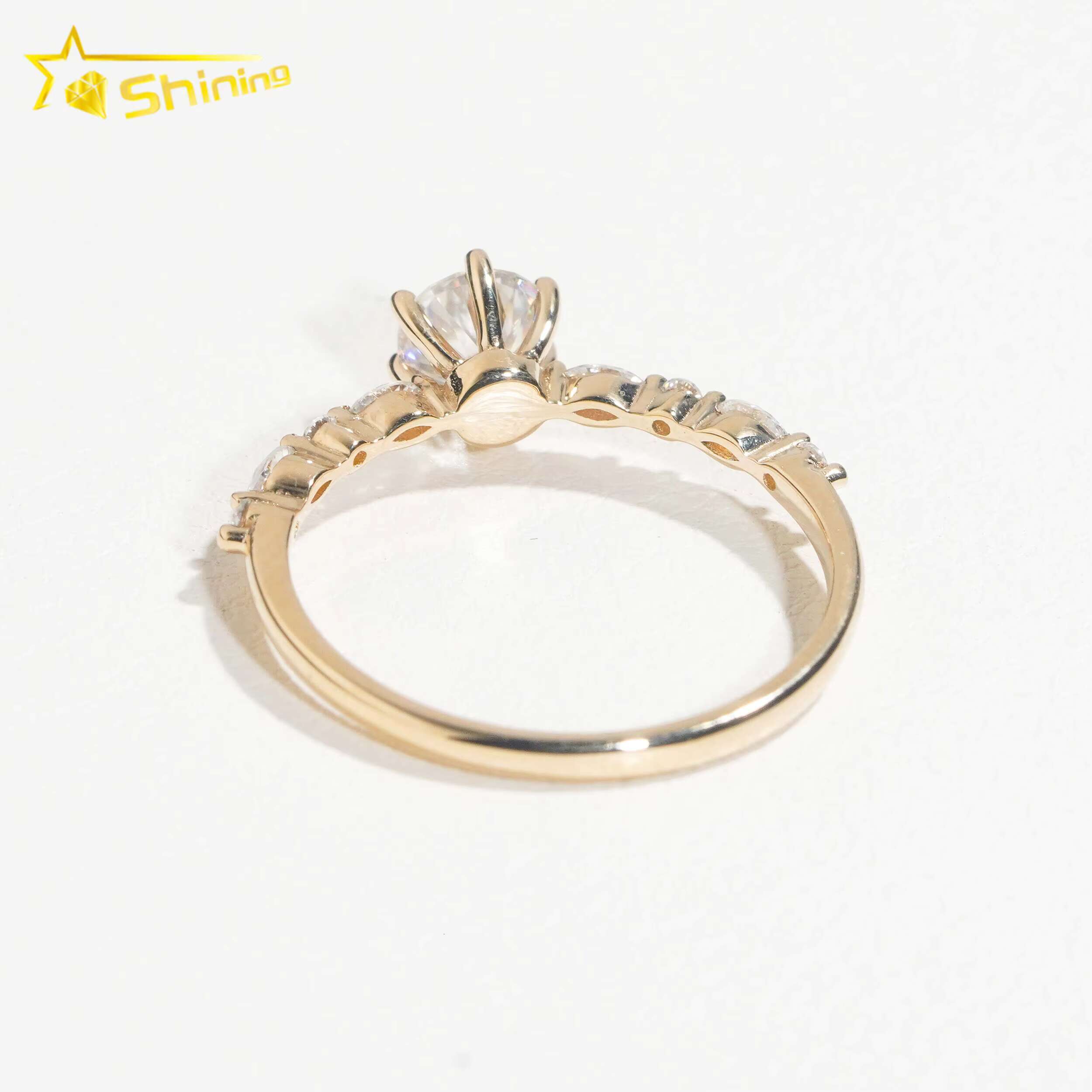 Fine Jewelry Fashion Design 14K Solid Yellow Gold Moissanite Lab Grown Diamond Engagement Ring