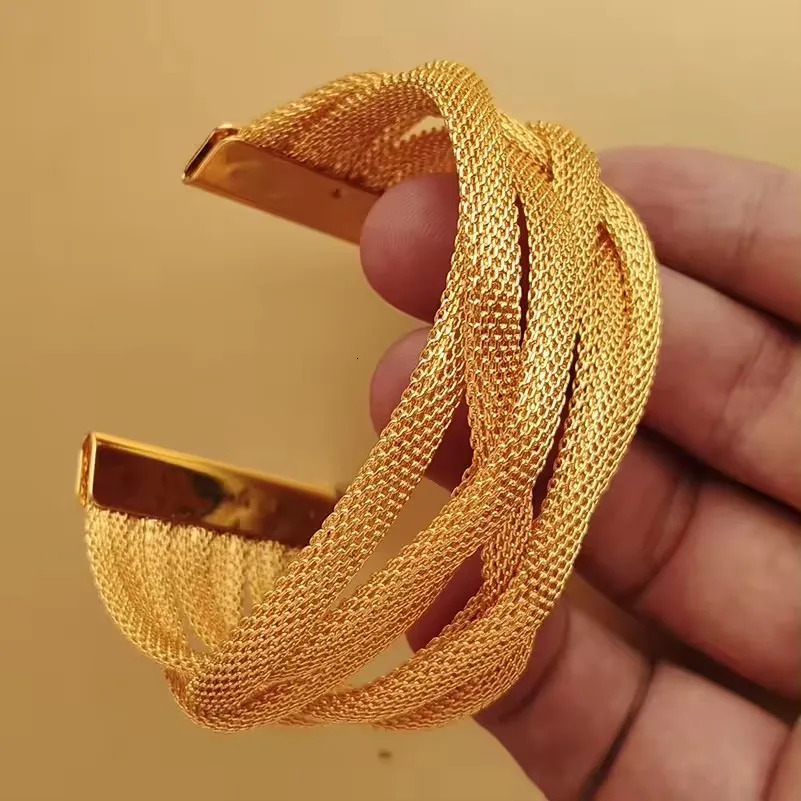 24K Dubai Bangles For Women Saudi ia Africa Fashion Gold Color Ethiopian Bride Wedding Bracelet Jewelry Gifts 251031