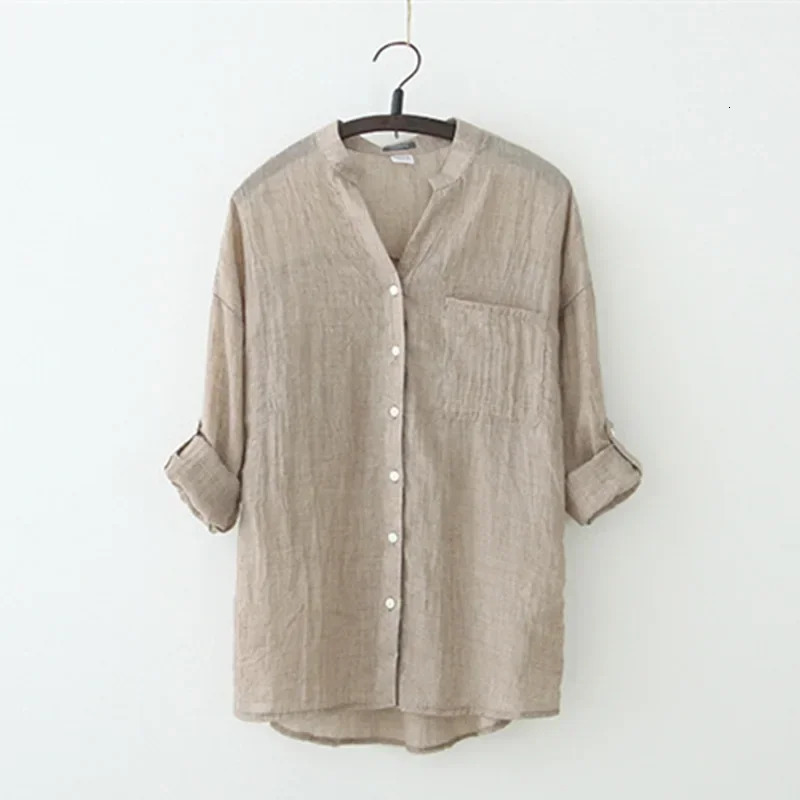 Elegant Feminine Shirts Cotton Linen Large Size Blouses Fashion Woman Vintage Blouses Summer Korean Style Clothes 250402