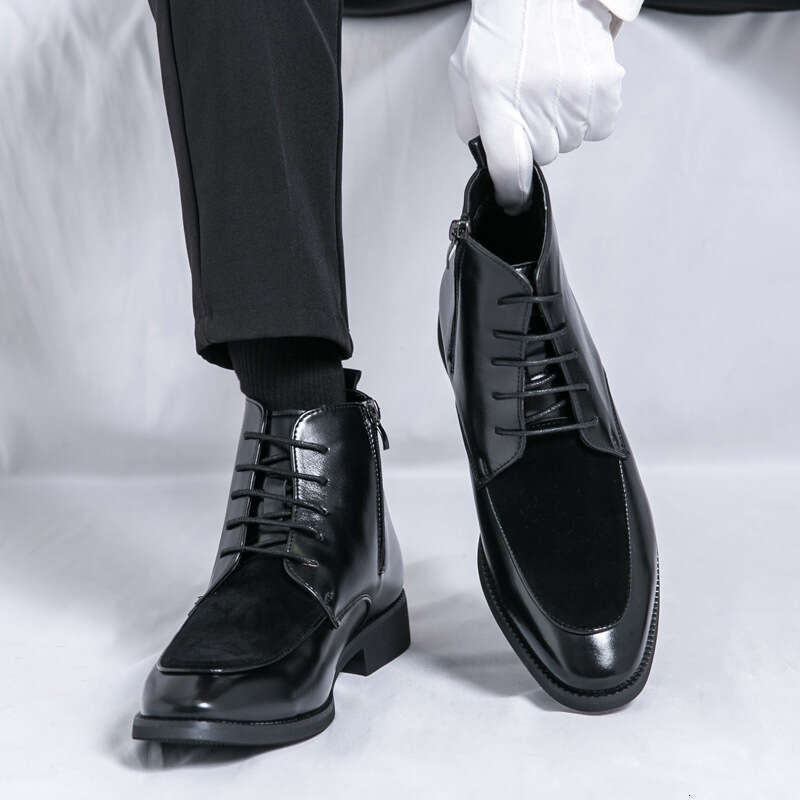 Large high top leather shoes 2024 autumn and winter new trend 46 men's lace up business formal boots