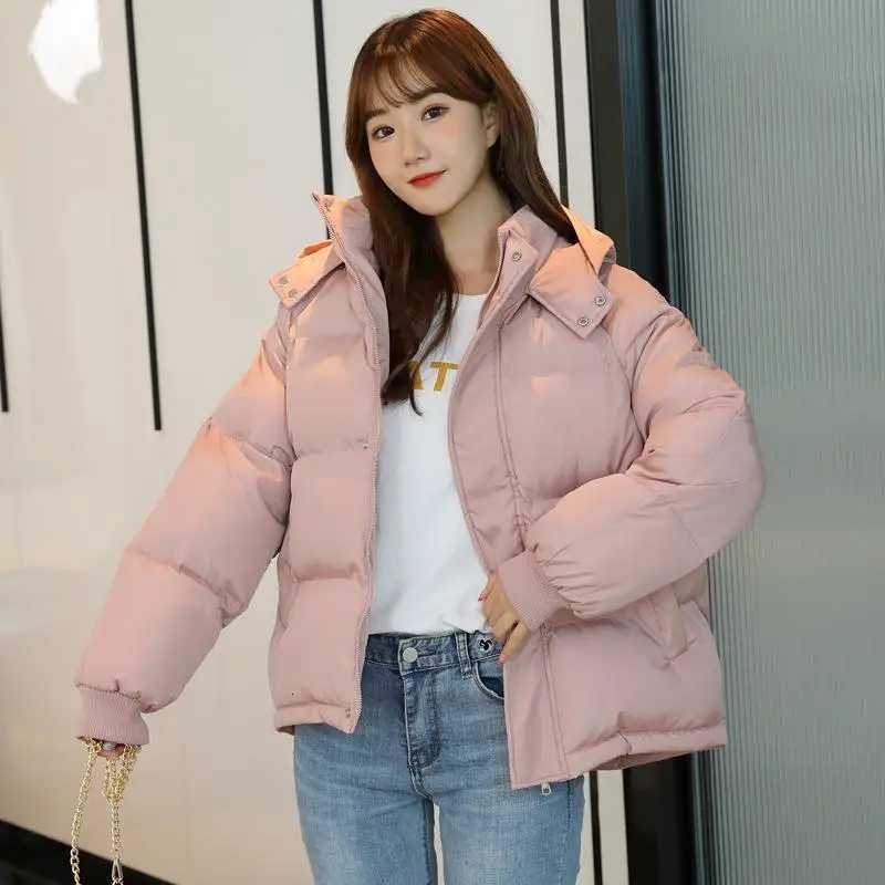 2024 Winter Womens Hooded Zipper Loose Down Jacket Womens Solid Color Short Thick Padded Jacket NewT251105