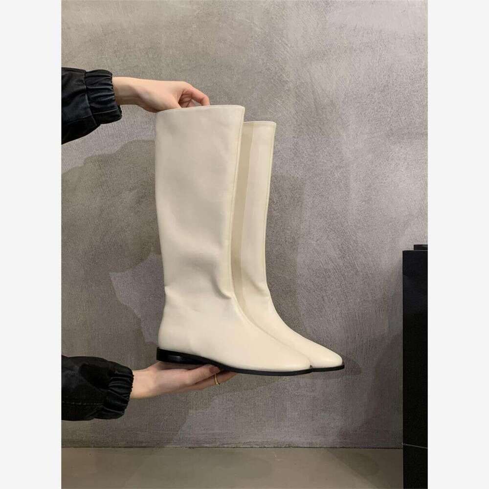 Trendy Korean Style Versatile Flat Round Toe High for Women Over-the-Knee Single Melad Slim Long Tube Designer Shoe Riding Boots