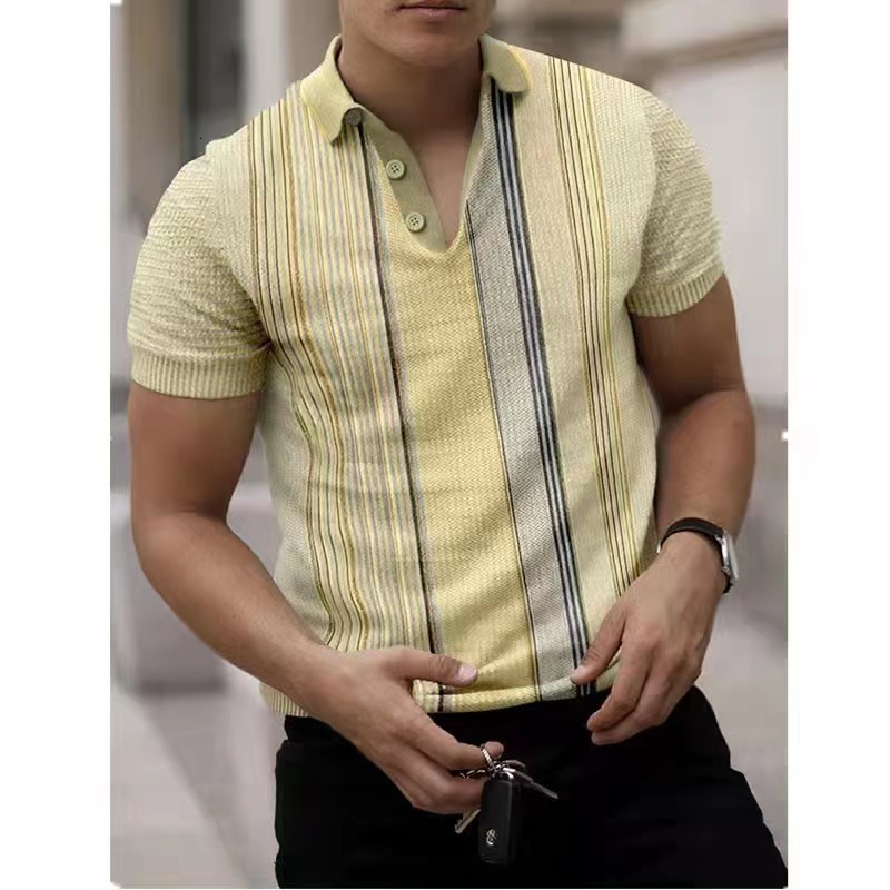 Summer new mens casual personality 3D printed buckle short sleeved casual polo