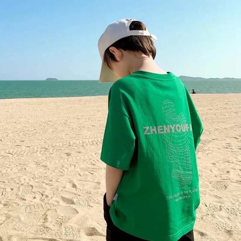 Boys and girls short sleeved bottom shirts for spring summer middleaged elderly childrens Tshirts clothing 250325z