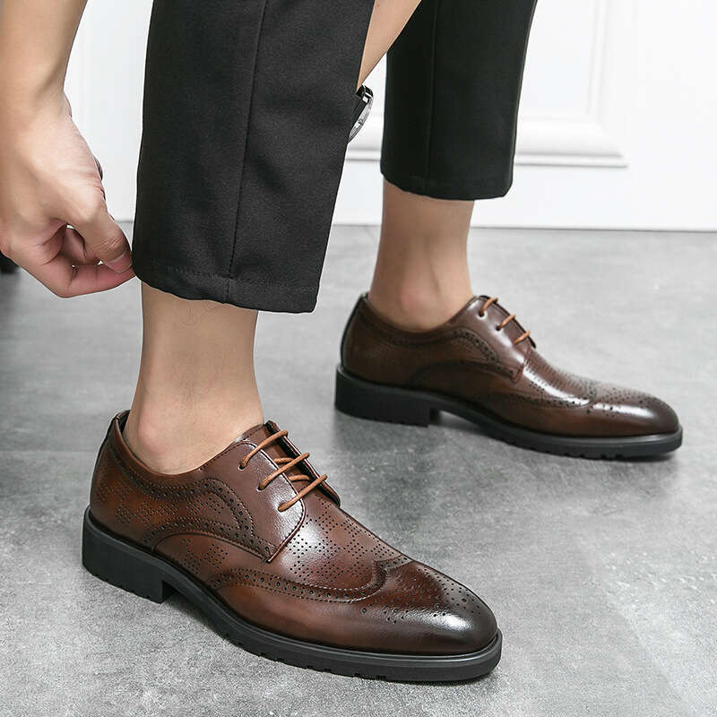 Large Business Dress Leather for Men's 38-46 Spring British Block Carved Wedding Groom Shoes