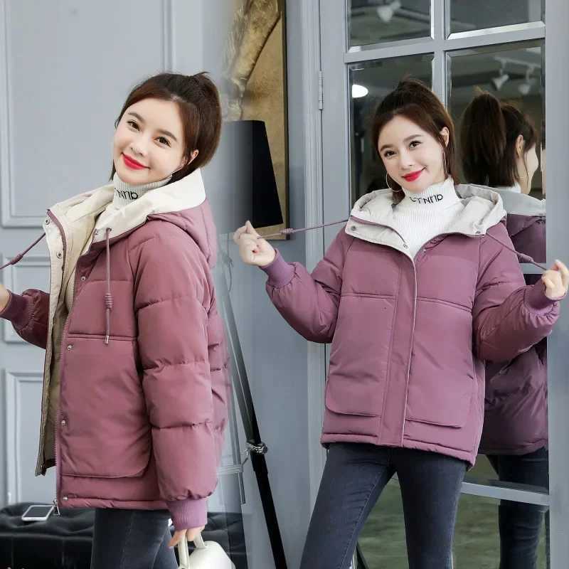 Womens Winter Jacket Cotton Padded Short Coat Ladies Students Long Sleeved Hooded Warm OutwearT251105