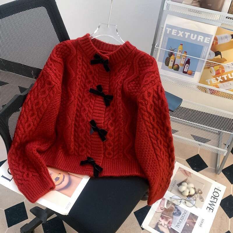 Super Beautiful Unique Bowknot Sweater Coat Women, Loose Lazy Retro Fashion Sweet Knitted Top For Spring And Autumn B5