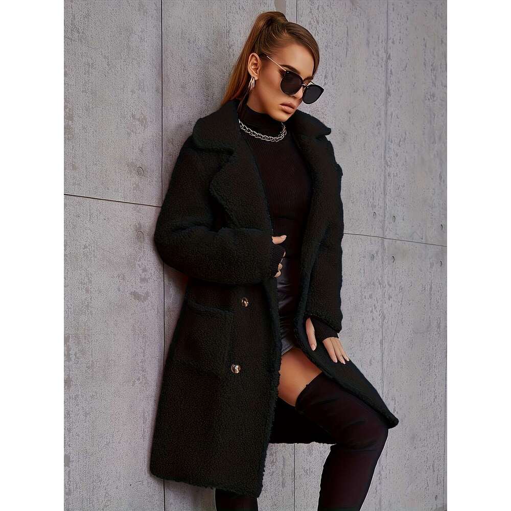 Chic Coat Chic Cozy Women's Faux Fur-Lined Mid-Length Winter Coat | Stylish Beige Outerwear With Pockets, Long Sleeves, Button-Up Design - Perfec