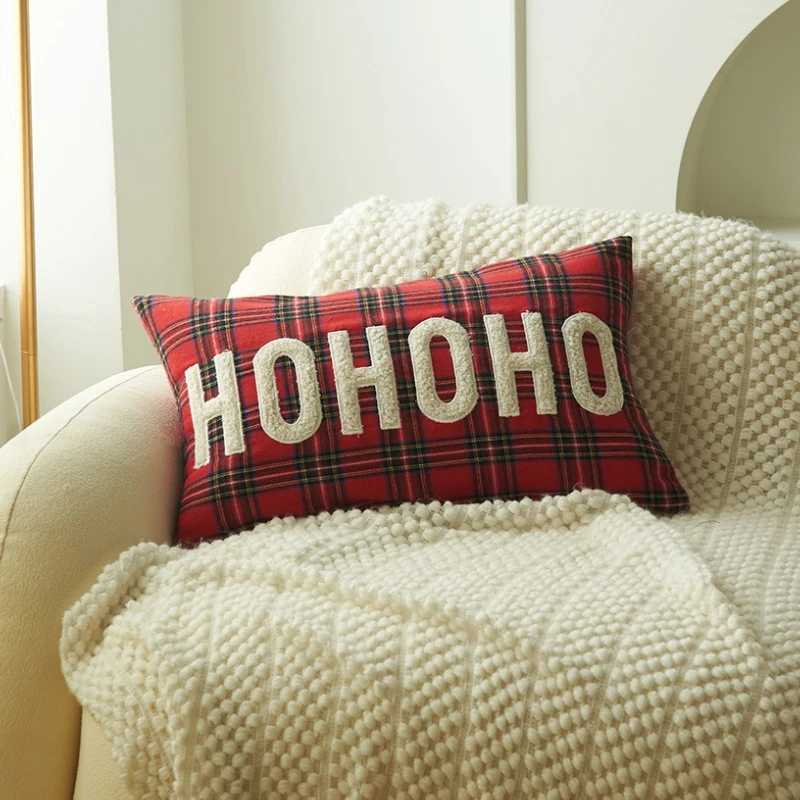 Merry Christmas Throw Pillow Cover 30X50/45X45CM Red Grid Cushion Cover Christmas Party Decor Home Decorative Pillowcase Y251105