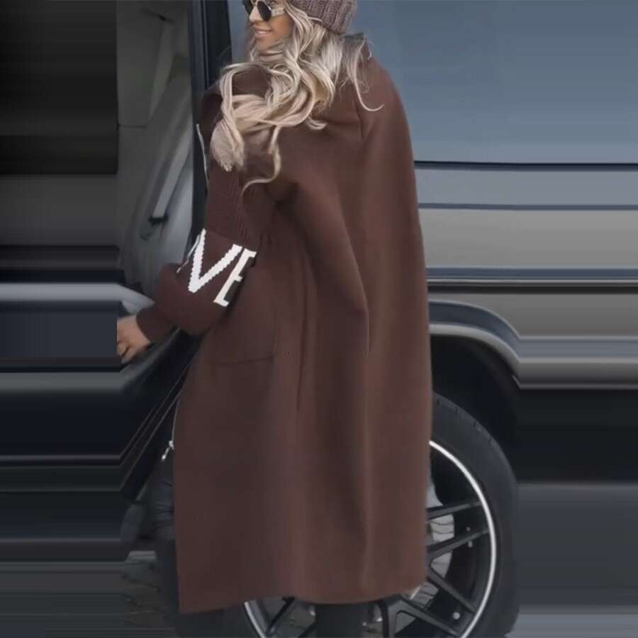 Amazon 2024 Autumn Winter New Cross-Border European and American Fashion Foreign Trade Women's Casual Hooded Long Spliced Jacket