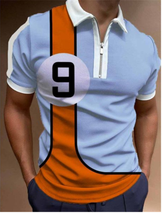 Spring New Fashionable Casual Pop Printed Polo Shirt Zipper T-shirt for Men