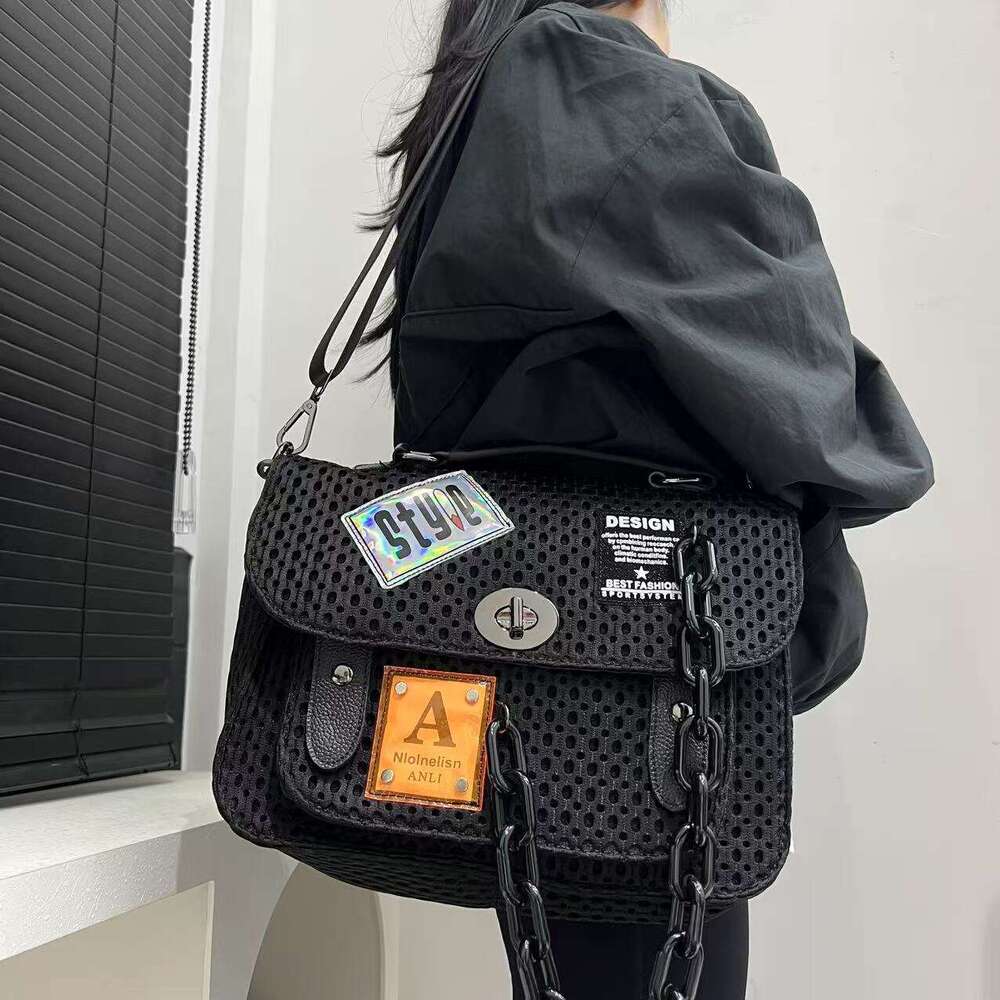 Women Style Black Nylon With Chain Strap Front Pocket Streetwear Design, Detachable Shoulder Strap, Perfect For Daily Use And Vacation, Casual City