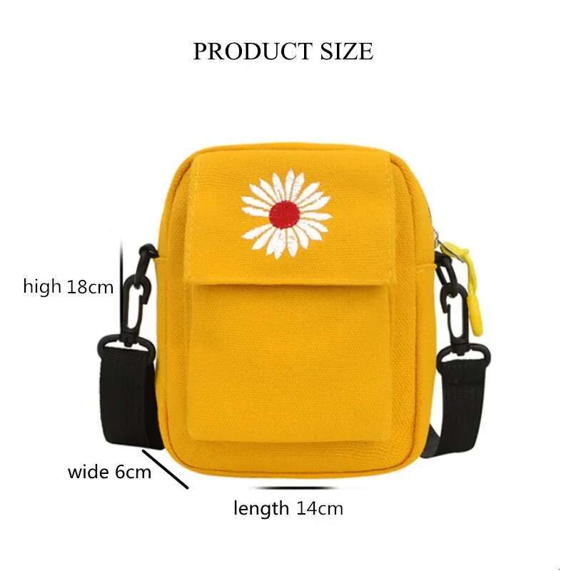 Women's Single Shoulder Fashion Solid Color Casual Outdoor Daisy Canvas Handbag Zipper Cross-body Messenger Bag