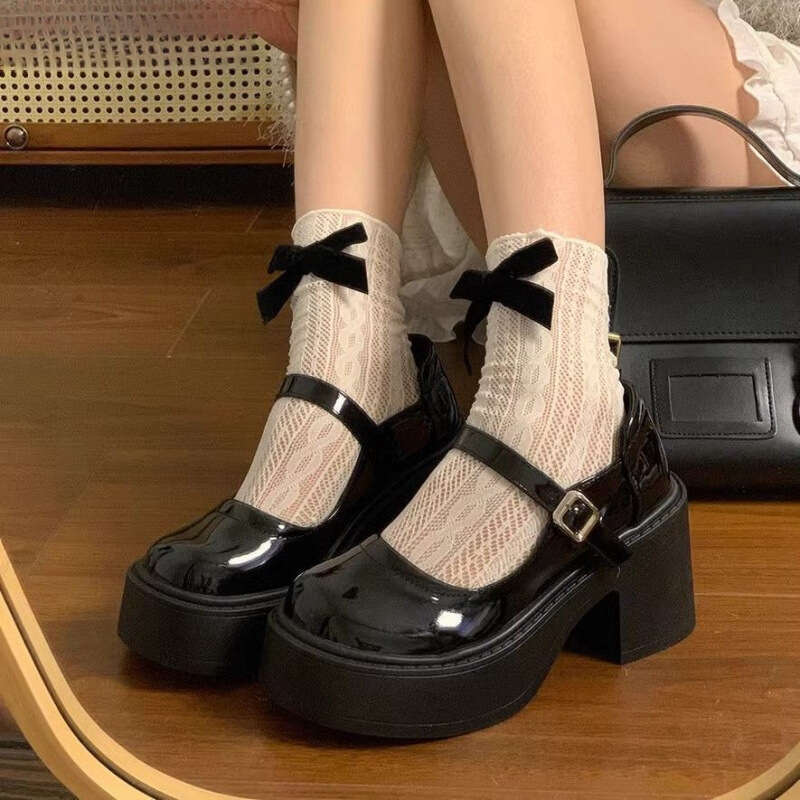 Sweet and Cool High Heel Small Leather Spring New Collection Thick soled Height Increasing French Mary Jane Poe Custom Shoes