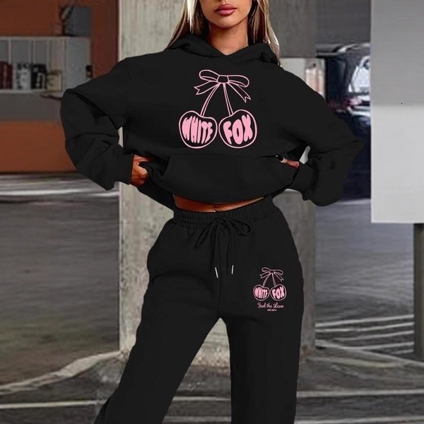 Designer 2-Piece Set Sweatshirt and Sweatpants Set White Fox Letter Print Trendy Women's Long Pants Top Fleece Two-Piece Set Women's Clothing
