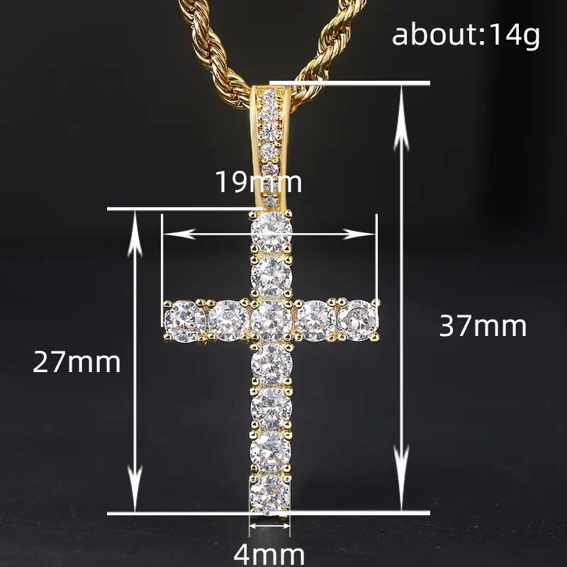 Iced Out White Gold Plated Cubic Zirconia Cross Pendant Necklace With Rope Chain Trendy Hip Hop Cross Faith Pendant Jesus Crystal Necklace For Men Wom