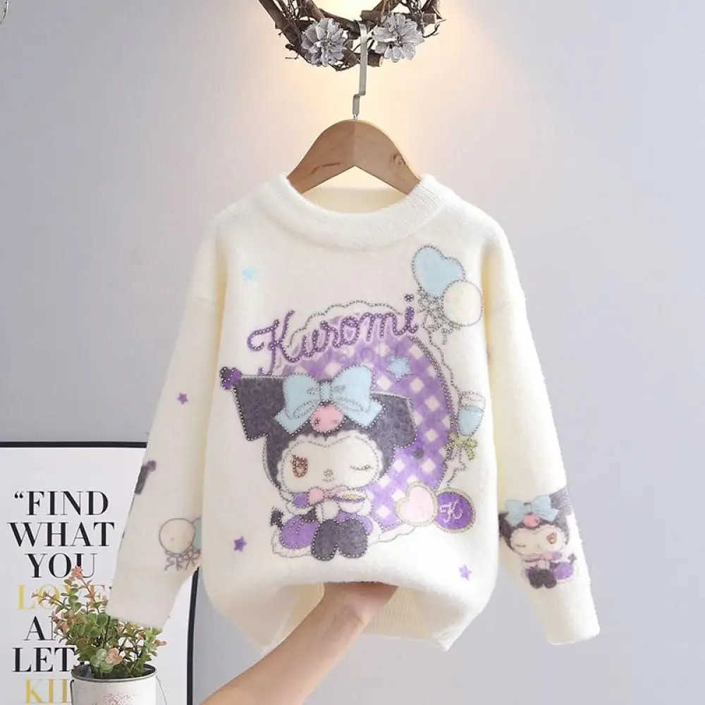 Sanrio Girls Sweater Coat Hello Kitty Kuromi New Autumn Winter Tops My Melody Cartoon Pullover Base Shirt Kawaii Kids Sweater H251105