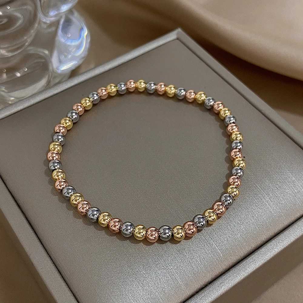 AENSOA Gold Silver Color Stainless Steel Beaded Bracelet Handmade Stackable Elastic String Bracelet Boho Jewelry for Women GirlsXJ251105