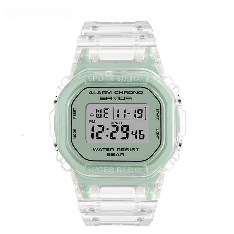 DHwatches Sanda Square Transparent Strap Electronic Watch Multi-Function Luminous Waterproof Outdoor Sports Student Wristwatch